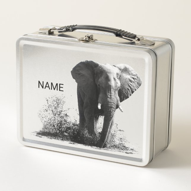Box Personalised Splashing Elephant Lunch Tin/Box (Devant)