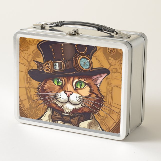 Box Steampunk chat boîte à lunch vintage (Devant)