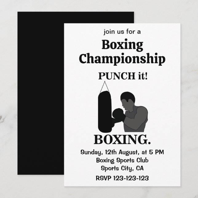 Boxe Sport Punch It Invitations pour les sports de (Devant / Derrière)
