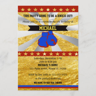 Boxe Sports Boy Anniversaire Invitation Gold Blue