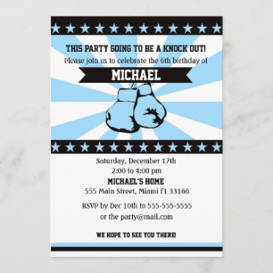 Boxe Sports Boy Birthday Invitation Blue