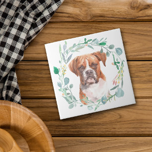 Boxer Chien Aquarelle Wreath Carreaux en céramique