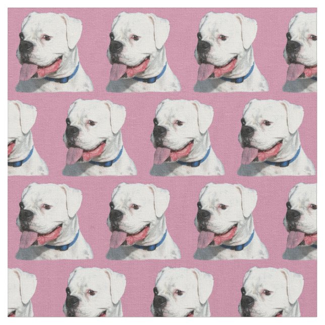 Boxer rose blanc chien artisanat tissu de coton (Fermer)