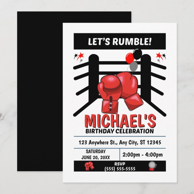 Boxing Birthday Party Invitation (Devant / Derrière)