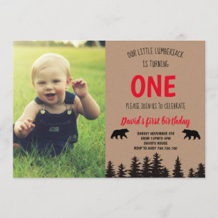 Boy 1er anniversaire Invitation photo Lumberjack