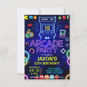 Boy Arcade fête d'anniversaire, invitation de jeux