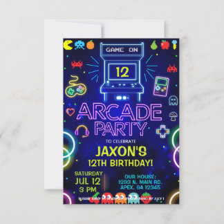 Boy Arcade fête d'anniversaire, invitation de jeux