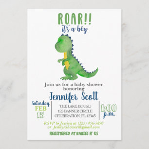 Boy Baby shower Aquarelle Dinosaur Invitation