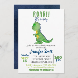 Boy Baby shower Aquarelle Dinosaur Invitation