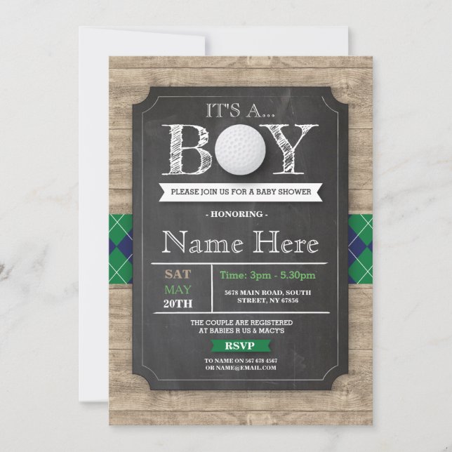 Boy Baby shower Golf Ball Sports Chalk Invitation (Devant)