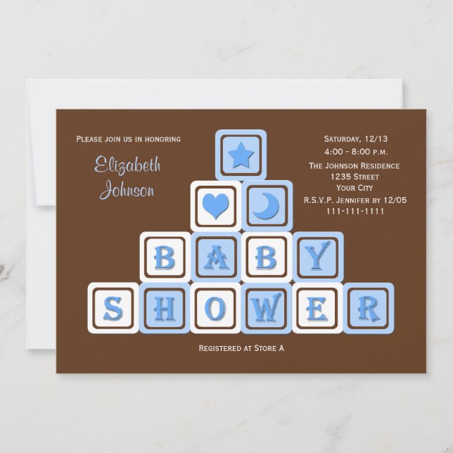 Boy Baby shower Invitation Blocks (Devant)