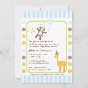 Boy baby shower jungle animaux de fête invitation