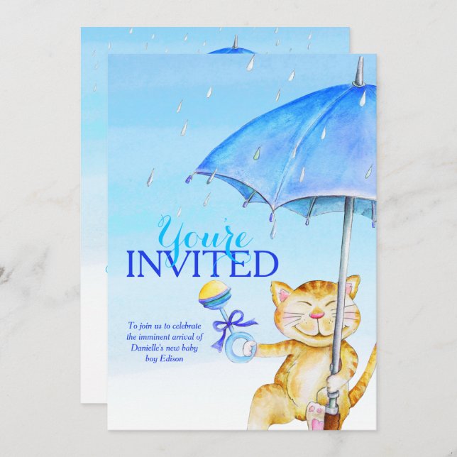 Boy baby shower parapluie whimsical invitations ch (Devant / Derrière)