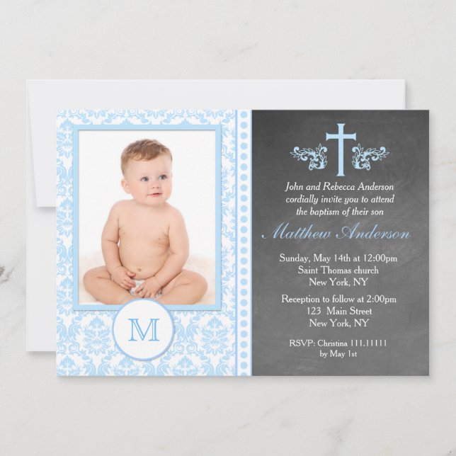 Boy Baptism Chalkboard Invitations (Devant)
