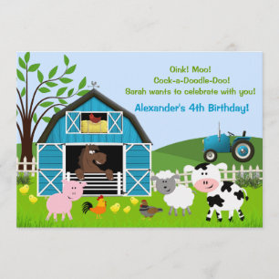 Boy Barnyard Farm Animaux Invitations d'anniversai