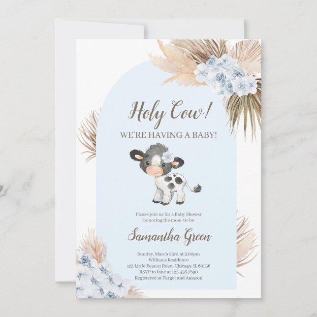 Boy Blue Holy Cow Baby shower Invitation (Devant)