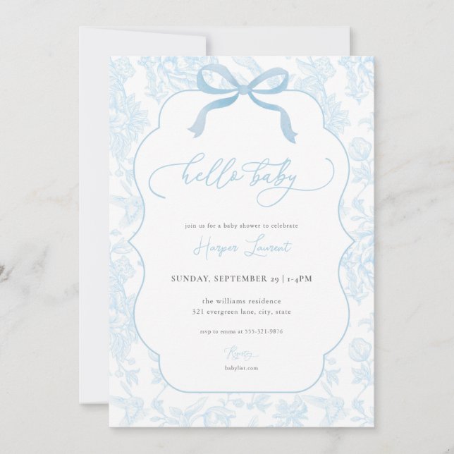 Boy Blue Toile De Jouy Baby shower Invitation (Devant)