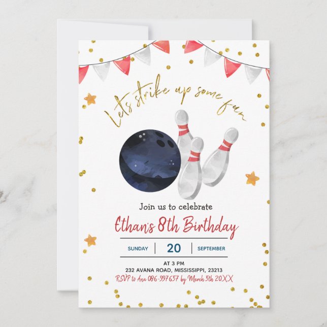 Boy Bowling Invitation d'anniversaire (Devant)