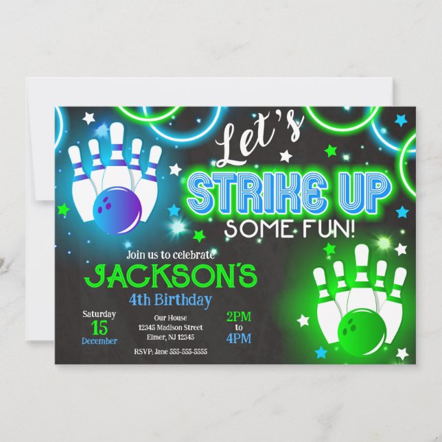 Boy Bowling Invitation Glow Neon Joint Birthday (Devant)