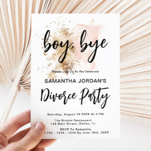 Boy Bye Elegant Pink Gold Divorce Party Invitation
