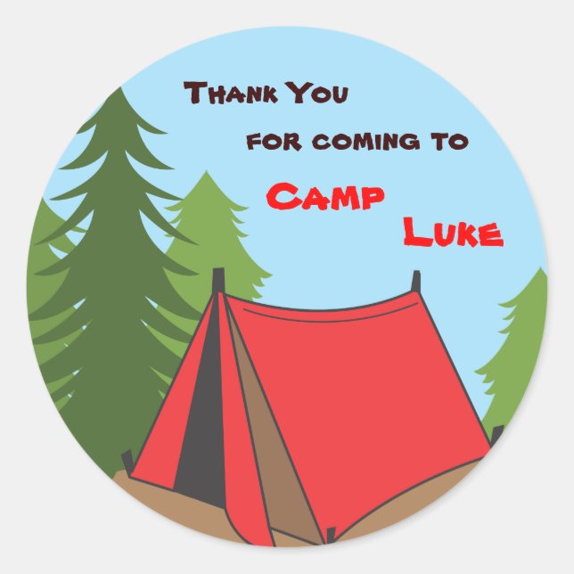 Boy Camping Anniversaire Fête Favoriser Sticker (Devant)