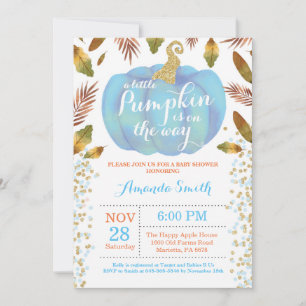 Boy Citrouille Automne Baby shower Invitation Or