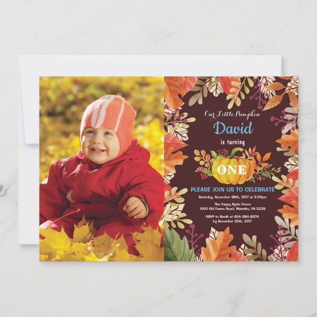 Boy Citrouille Fall Invitation d'anniversaire (Devant)