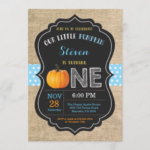 Boy Citrouille First Birthday Invitation Burlap