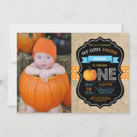 Boy Citrouille First Birthday Invitation Burlap Bl