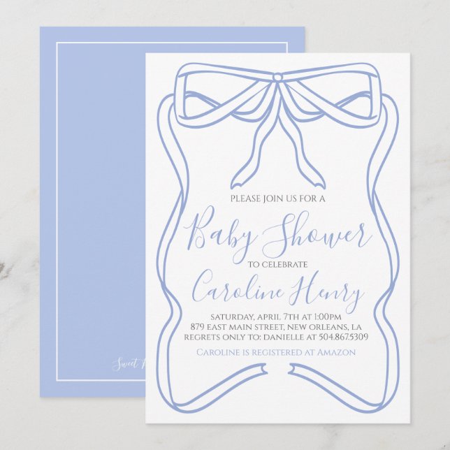 Boy Coquette Bow Baby shower Invitation FAIRE N'IM (Devant / Derrière)
