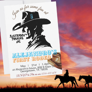 Boy Cowboy Invitation Anniversaire, Editable My 1s
