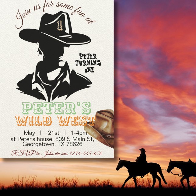 Boy Cowboy Invitation Anniversaire, Editable My 1s (Créateur téléchargé)