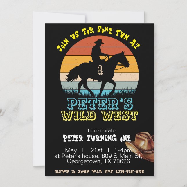Boy Cowboy Invitation Anniversaire, Editable My 1s (Devant)