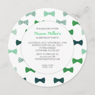 BOY CRAVATE Round BOY BANTHDAY PARTY INVITATION