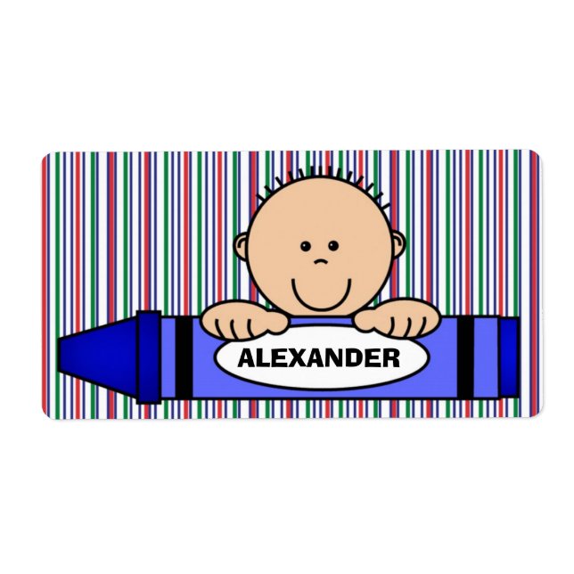 Boy Crayon Étiquette d'approvisionnement scolaire (Devant)