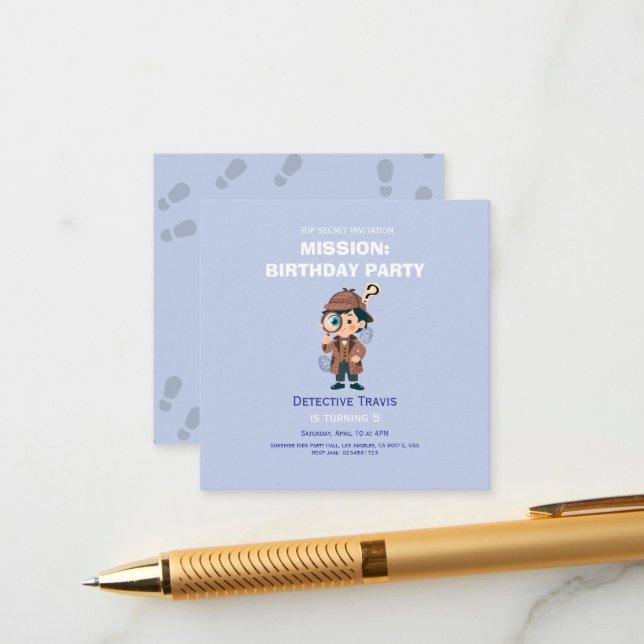 Boy Cute Detective Birthday Invitation (Devant/Arrière en situation)