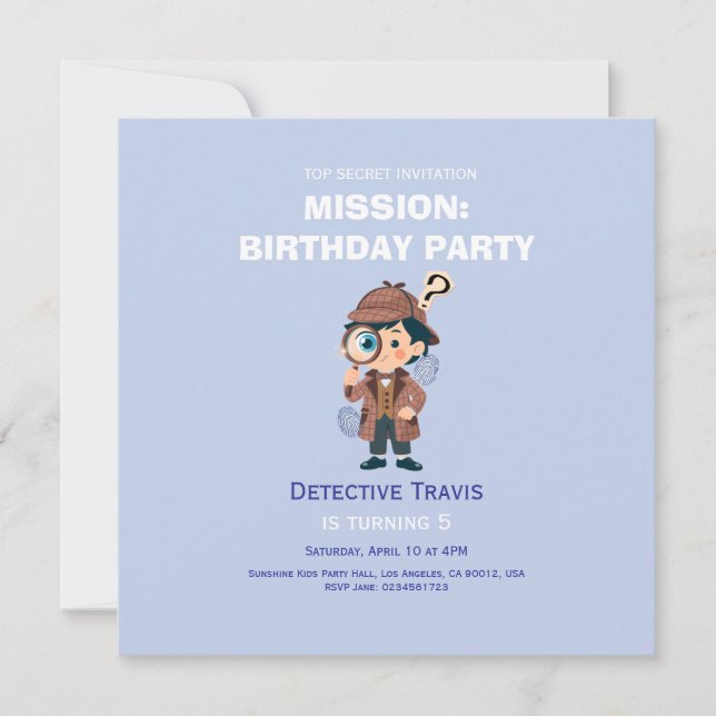 Boy Cute Detective Birthday Invitation (Devant)