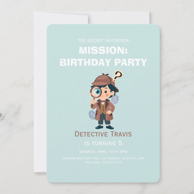 Boy Cute Detective Birthday Invitation (Devant)