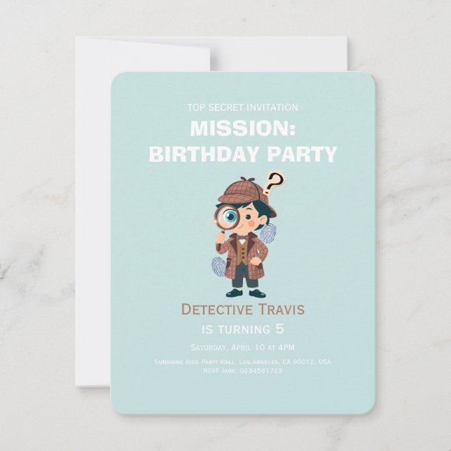 Boy Cute Detective Birthday Invitation (Devant)