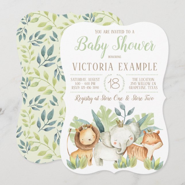 Boy Cute Safari Animal Baby Douche Invitations (Devant / Derrière)