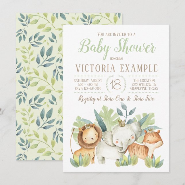 Boy Cute Safari Baby Shower Invitations (Devant / Derrière)