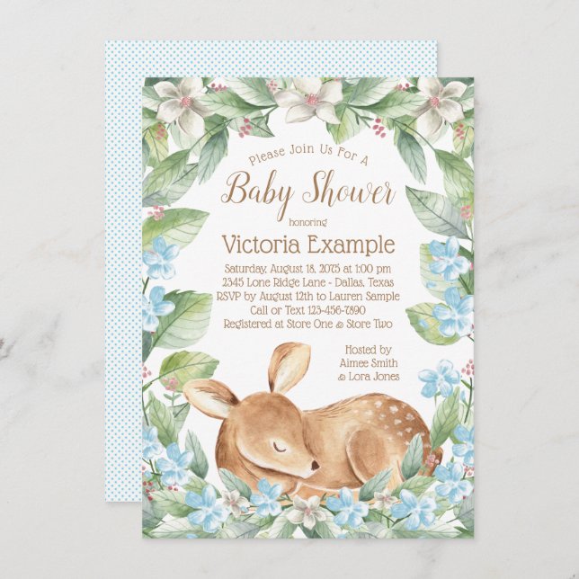 Boy Deer Fawn Baby Shower Invitations (Devant / Derrière)