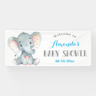 Boy Elephant Baby shower Bleu et gris bannière
