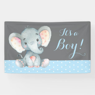 Boy Elephant Baby shower Bleu et gris bannière