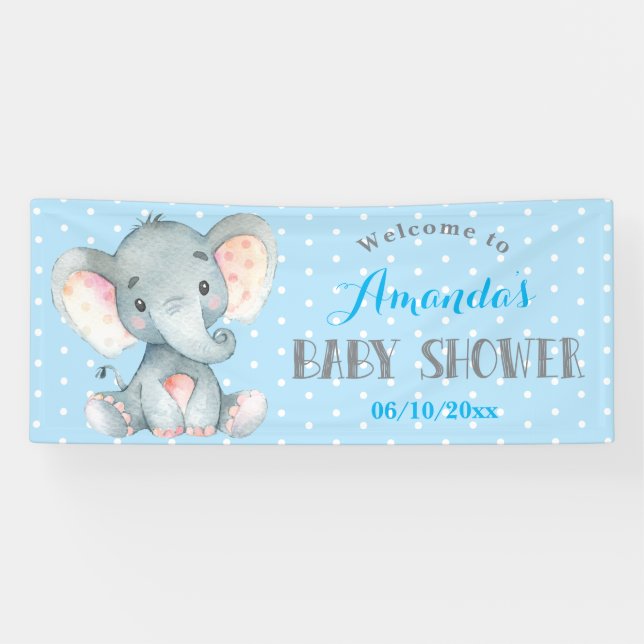 Boy Elephant Baby shower Bleu et gris bannière (Horizontal)