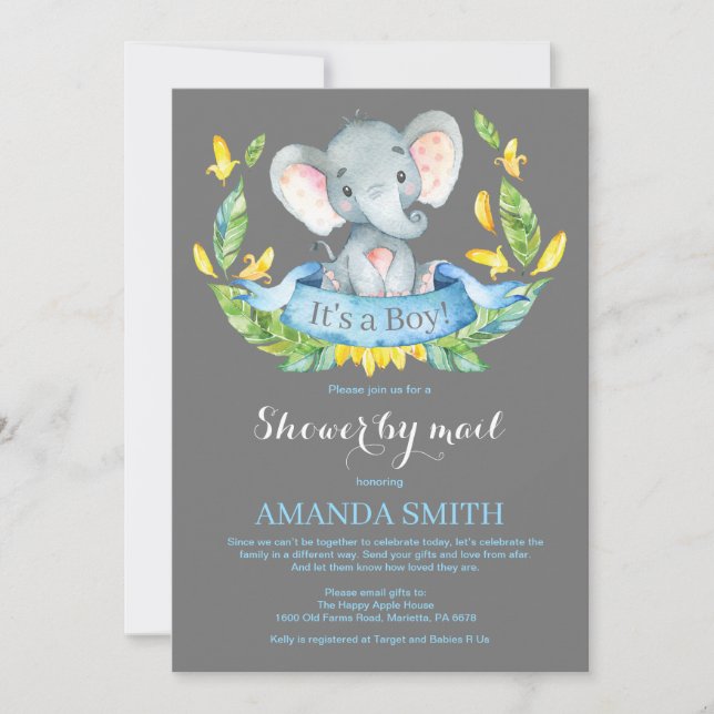 Boy Elephant Baby shower par Mail Invitation (Devant)