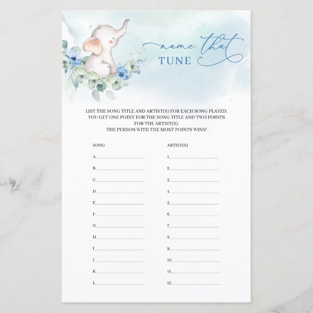 Boy Elephant Eucalyptus Nom floral Qui Tune Jeu (Devant)