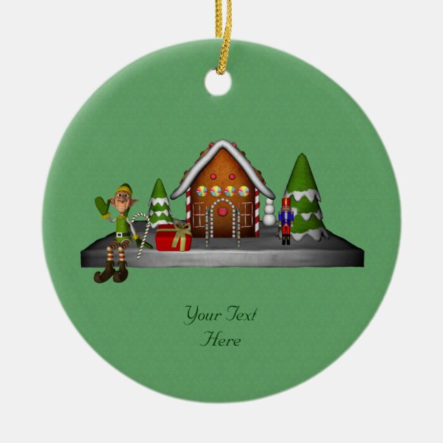 Boy Elf Gingerbread Maison Ornement de vacances (Devant)