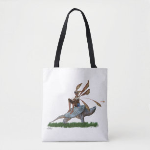 Boy Fairy Riding Sur Le Sac fourre-tout De Tortue