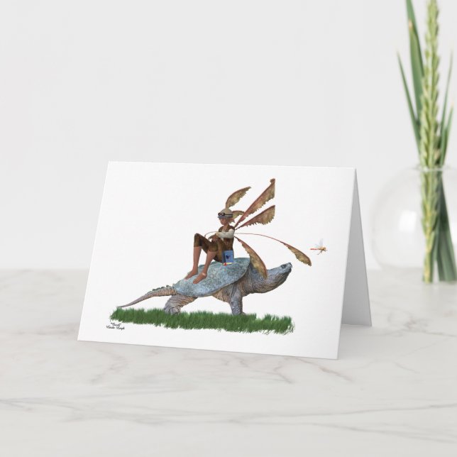 Boy Fairy Riding Sur Turtle Carte Anniversaire (Devant)